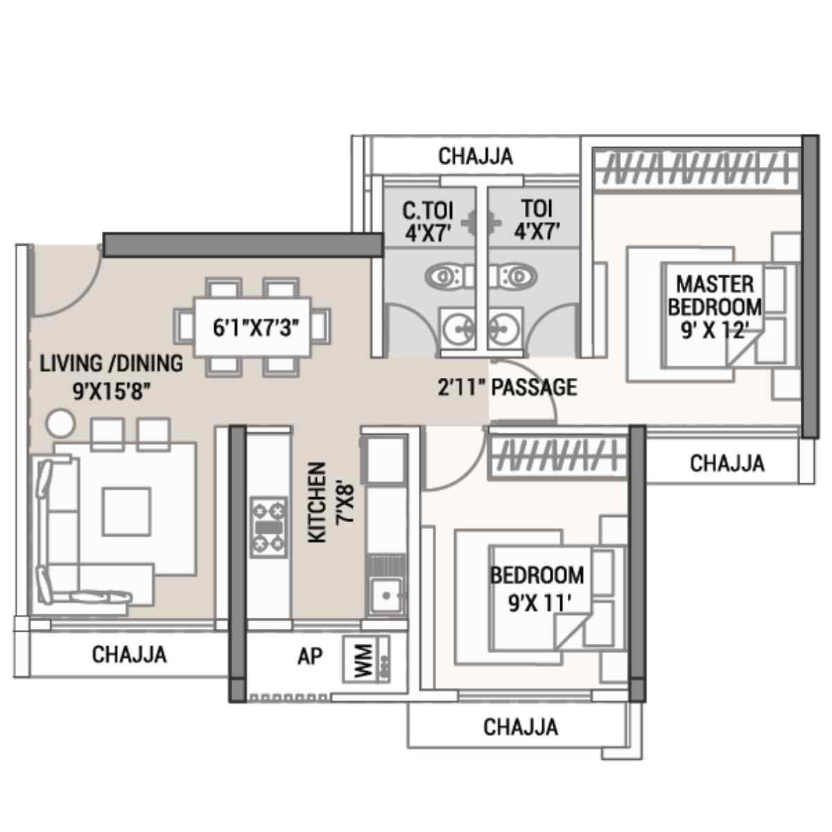 Tricity-Aura-Floor-Plan-2-BHK